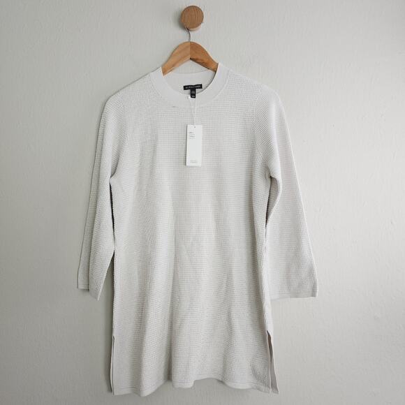 NWT Eileen Fisher Silk Organic Cotton Ribbed Mockneck Tunic Sweater - Bone - M - Picture 4 of 13